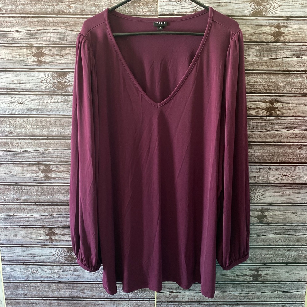 Torrid Women's Long-Sleeved‎ Blouse Top Size 4X Purple V-Neck Puff Sleeve